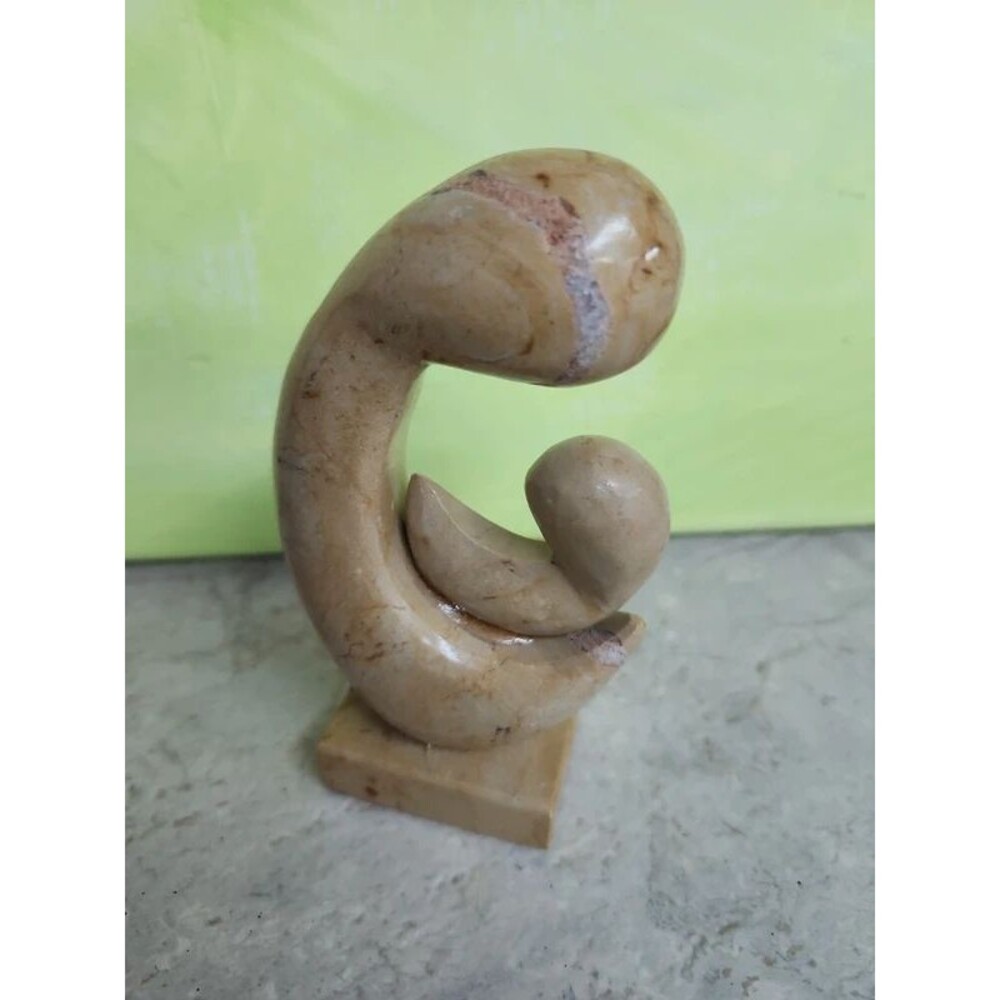 Vintage cream and carmel Marble Mother & Child Statue Abstract MCM 5" NWT